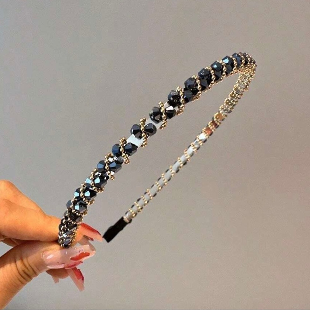 NWT Handmade Crystal Rhinestone Navy Blue and Silver Beaded Headband